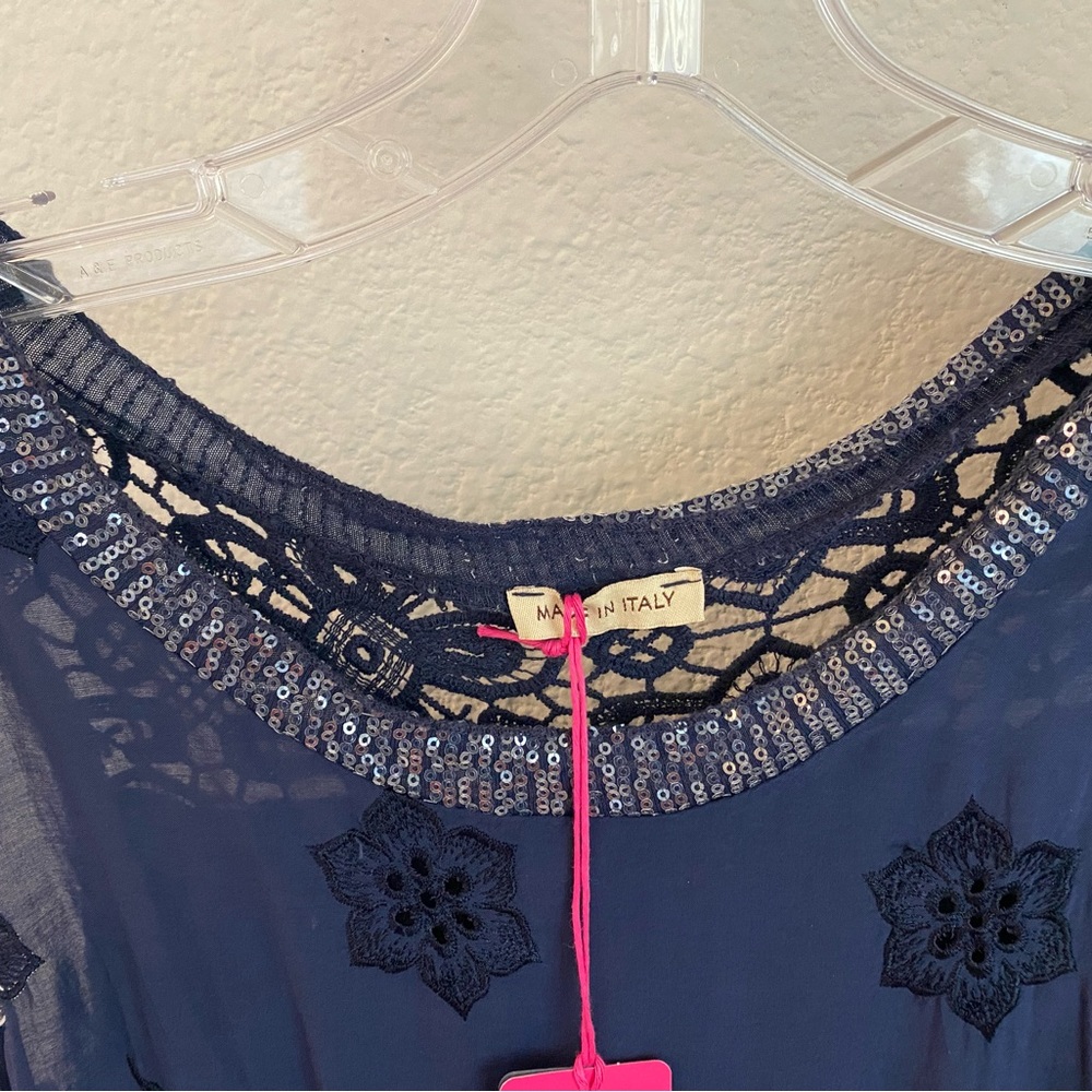 Blue Tank with Sequin Collar - Picture 2 of 4